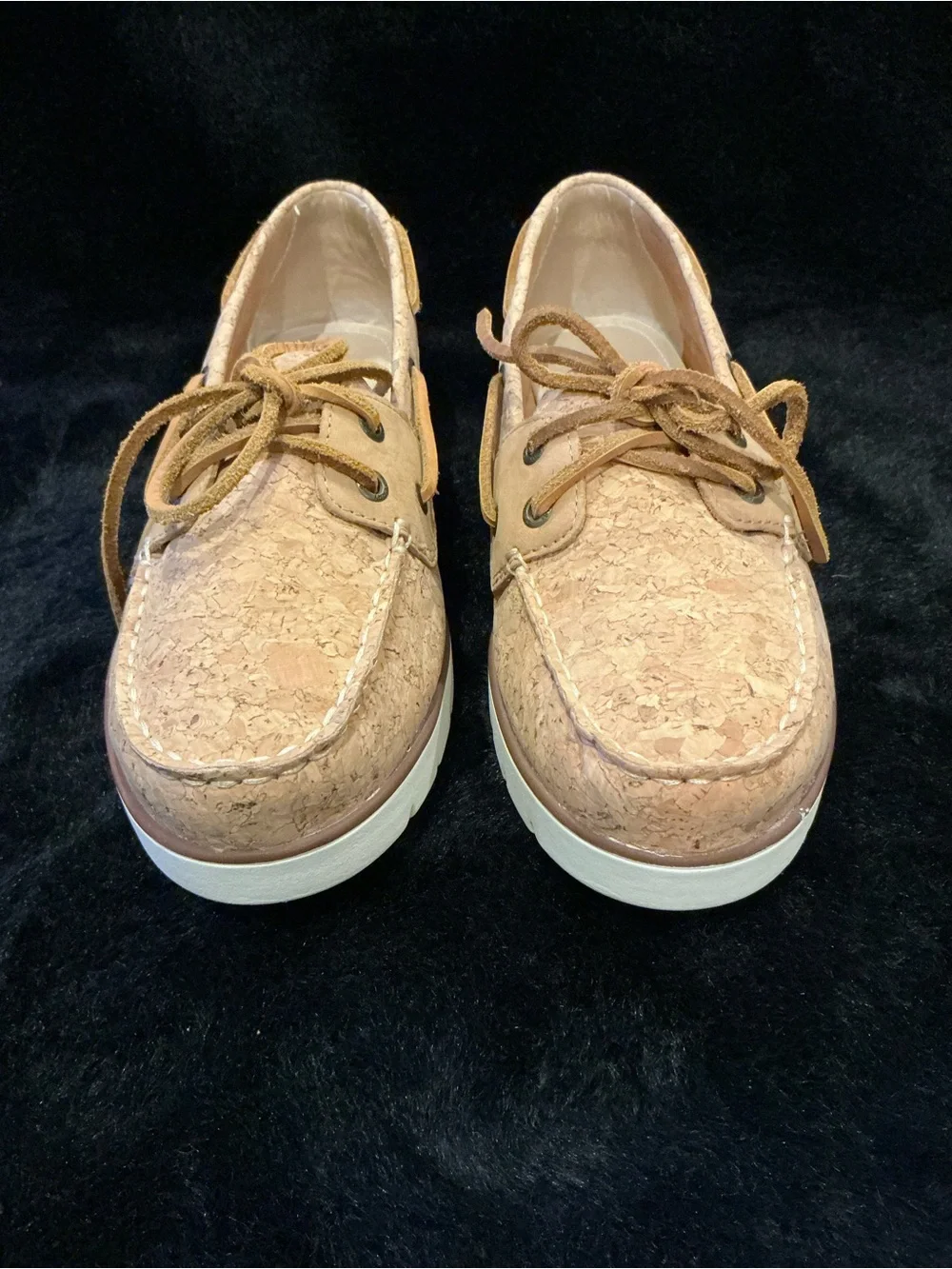 Sperry Cork-Textured Boat Shoes in Tan Women’s 7.5